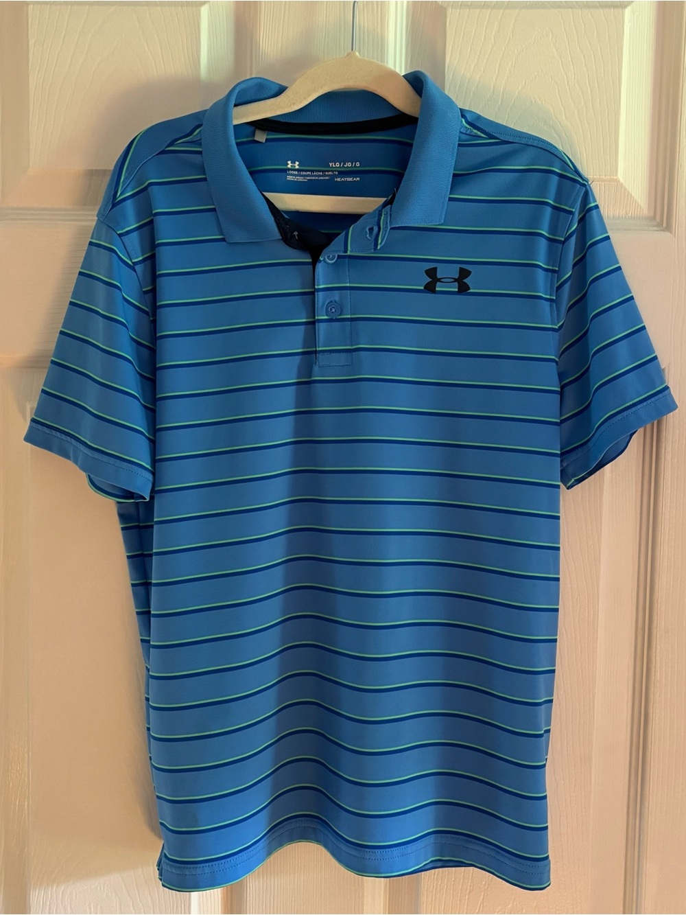 Under Armour Boys Short Sleeve Striped Golf Polo Shirt Large (YLG) Blue